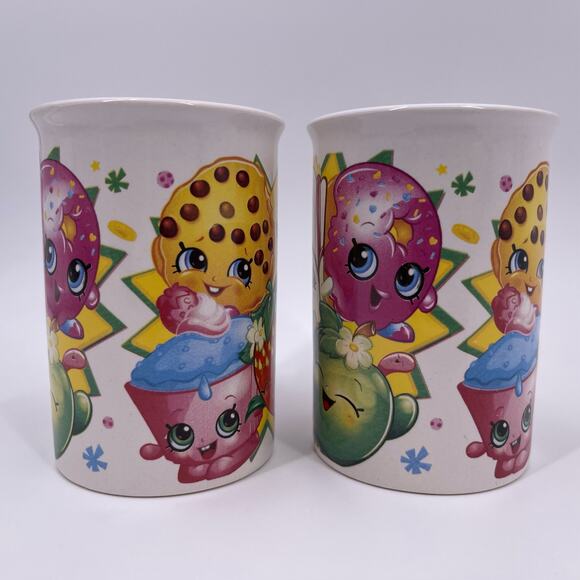 TWO Shopkins Coffee Mugs All Over Character Design Moose Frankford Toys 2016 - Picture 2 of 8